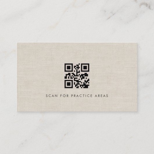Law Firm Luxury Neutral Linen QR Code Visitekaartje (Achterkant)