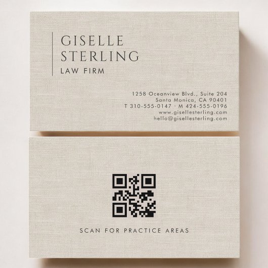 Law Firm Luxury Neutral Linen QR Code Visitekaartje