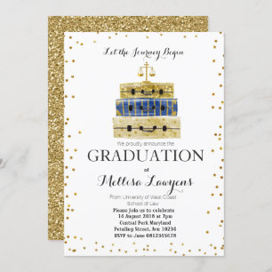 Law Graduation Party Invitation Gold confetti Kaart