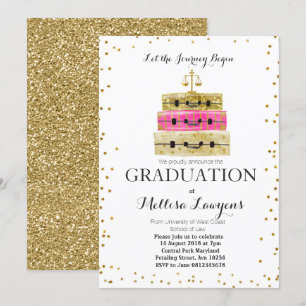 Law Graduation Party Invitation Pink Gold confetti Kaart