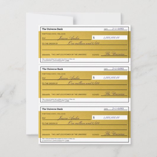 Law of Attraction 3 Blank Printable Gold Checks (Voorkant)