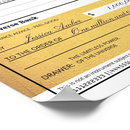 Law of Attraction Blank Printable Gold Check  Poster (Hoek)