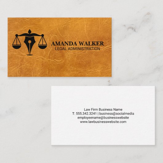 Law Pen Logo | lichtbruin leder Visitekaartje (Voorkant / Achterkant)