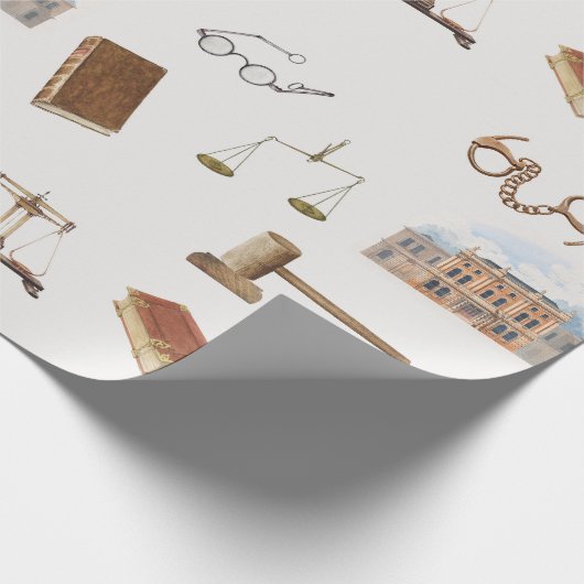 Law Scales Gavel Juridisch Antiek Patroon Cadeaupapier (Hoek)