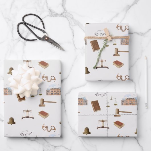Law Scales Gavel Juridisch Antiek Patroon Inpakpapier Vel (Voorkant)
