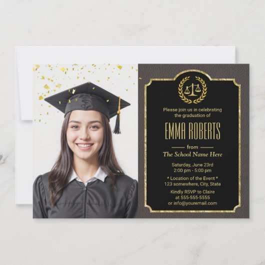 Law School Advocaat Afstuderen Elegant Bruin Foto Kaart (Voorkant)