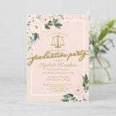 Law School Afstudeerfeest Pink Blush Floral Kaart (Staand voorkant)