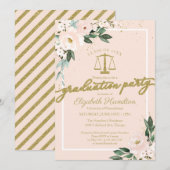 Law School Afstudeerfeest Pink Blush Floral Kaart (Voorkant / Achterkant)