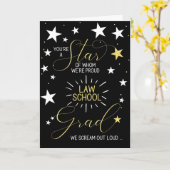 Law School Afstuderen Black Gold Stars Typografie Kaart (Gele Bloem)