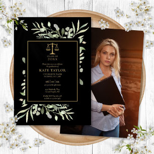 Law School Afstuderen Foto Black en Gold Foliage Kaart