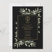 Law School Afstuderen Foto Black en Gold Foliage Kaart (Voorkant)