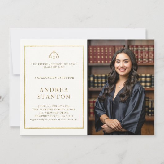 Law School Afstuderen Goud Lijst Foto Modern Kaart (Voorkant)