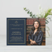 Law School Afstuderen Goud Lijst Foto Modern Navy Kaart (Staand voorkant)