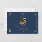 Law School Afstuderen Modern Navy Blue Gold RSVP Kaartje (Voorkant)