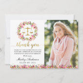 Law School Afstuderen Pink Gold Floral Afstudeerde Bedankkaart (Voorkant)
