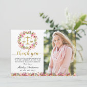 Law School Afstuderen Pink Gold Floral Afstudeerde Bedankkaart (Staand voorkant)