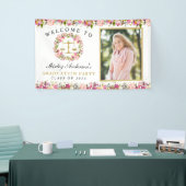 Law School Afstuderen Pink Gold Floral Foto Spandoek (Beurs)