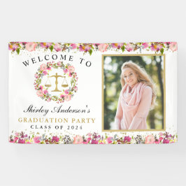 Law School Afstuderen Pink Gold Floral Foto Spandoek