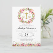 Law School Afstuderen Pink Gold Waterverf Wreate Kaart (Staand voorkant)