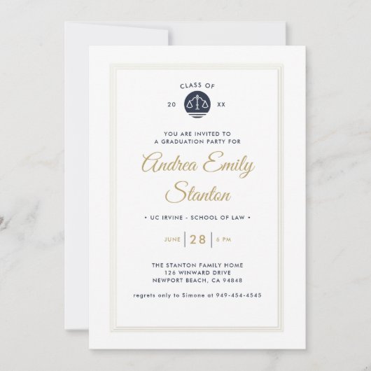 Law School Afstuderen Schalen van Justitie Navy Go Kaart (Voorkant)