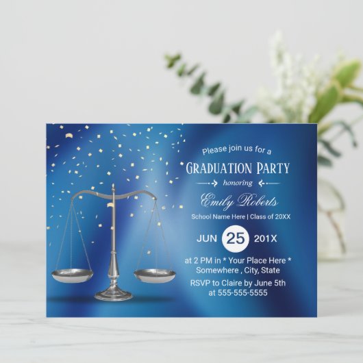 Law School Afstuderen Silver Scales Navy Blue Kaart (Staand voorkant)