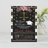 Law School Afstuderen Uitnodiging -Floral (Staand voorkant)