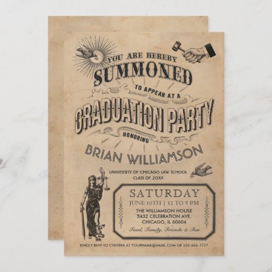  Law School Afstuderen Uitnodiging Retro (Voorkant / Achterkant)