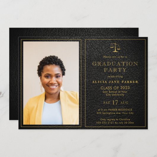 Law school class of 2023 graduation photo elegant  kaart (Voorkant / Achterkant)