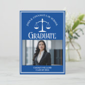 Law School Foto Custom Blauw Wit Afstuderen Aankondiging (Staand voorkant)