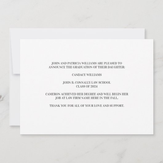 Law School Foto Custom Blauw Wit Afstuderen Aankondiging (Achterkant)