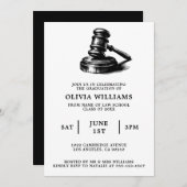 Law School Gavel Zwart & Wit Afstudeerfeest Kaart (Voorkant / Achterkant)