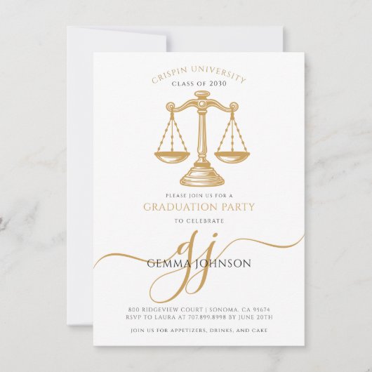 Law School Gold Script Photo Graduation Party Kaart (Voorkant)