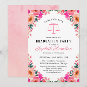 Law School Graduation Party Hot Pink Bloemen Kaart