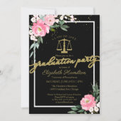 Law School Graduation Party Hot Pink Bloemen Zwart Kaart (Voorkant)