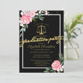 Law School Graduation Party Hot Pink Bloemen Zwart Kaart (Staand voorkant)