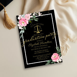 Law School Graduation Party Hot Pink Bloemen Zwart Kaart