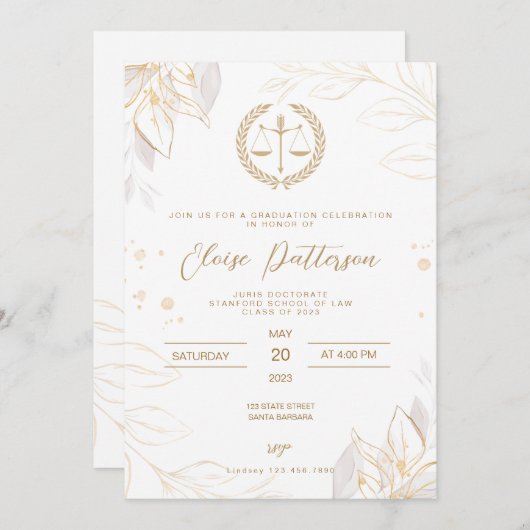 Law School Graduparty - Eenvoudig goud en wit Kaart (Voorkant / Achterkant)