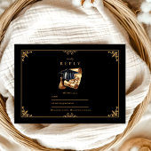 Law School Lawyer Afstuderen Modern Zwart Goud RSVP Kaartje