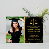 Law School Photo Graduparty Real Gold Folie Uitnodiging (Staand Voorkant)