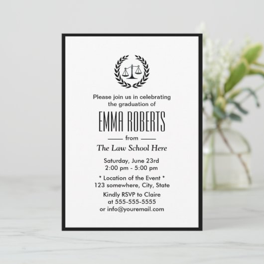 Law School Simple Plain Black Border Afstuderen Kaart (Staand voorkant)