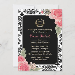 Law School Vintagr Floral & Damask Afstuderen Kaart