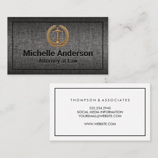 Law Seal Logo | Grijze weefselstructuur Visitekaartje (Voorkant / Achterkant)
