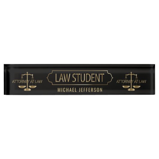 Law Student - Black en Gold Scales Naambordje (Voorkant)