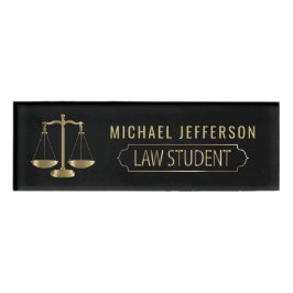 Law Student - Scales of Justice - Black and Gold Naambadge