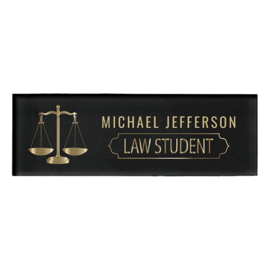 Law Student - Scales of Justice - Black and Gold Naambadge (Voorkant)