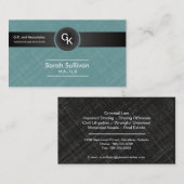 Law Visitekaartje - Blauwgroen zwart monogram stij (Voorkant / Achterkant)