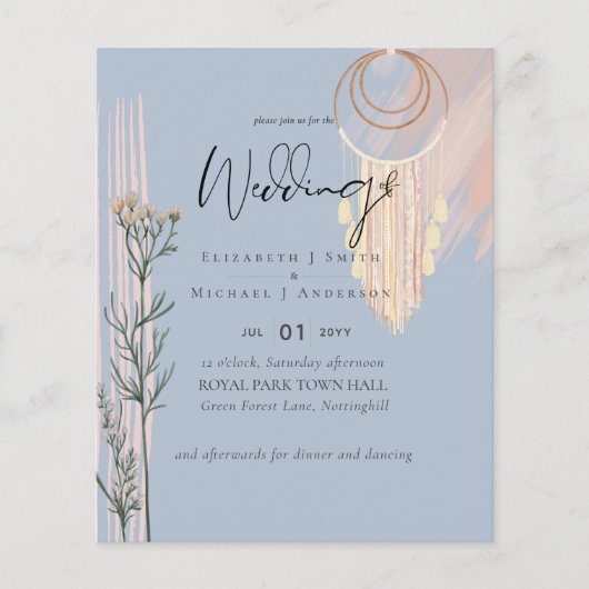 LAWEST PRICED Boho Dusty Blue Wedding Flyer (Voorkant)