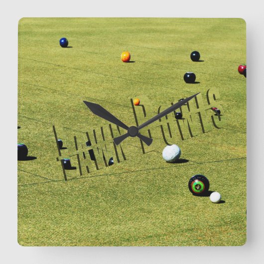 Lawn Bowls Action Logo Square Wall klok (Voorkant)