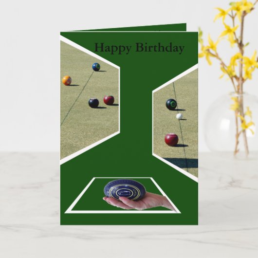 Lawn Bowls Dimensions, Greetings Birthday Card. Kaart (Gele Bloem)