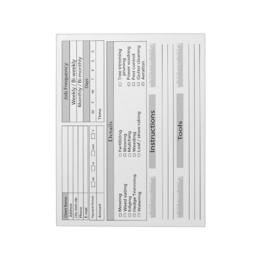 Lawn Care-clientlogboek Notitieblok (Linkerzijde)